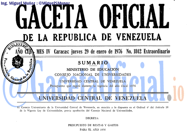 Gaceta Oficial 1842 del 29 Enero 1976