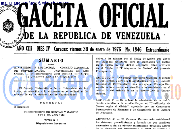 Gaceta Oficial 1846 del 30 Enero 1976