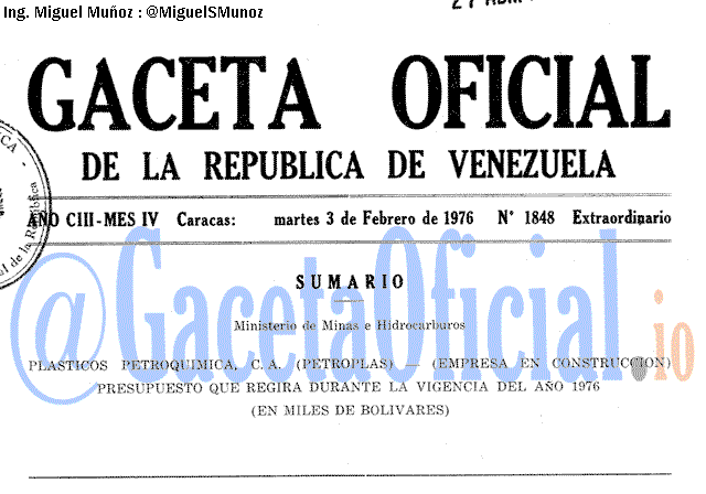 Gaceta Oficial 1848 del 3 Febrero 1976