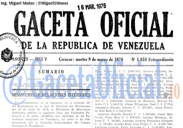 Gaceta Oficial 1859 del 9 Marzo 1976