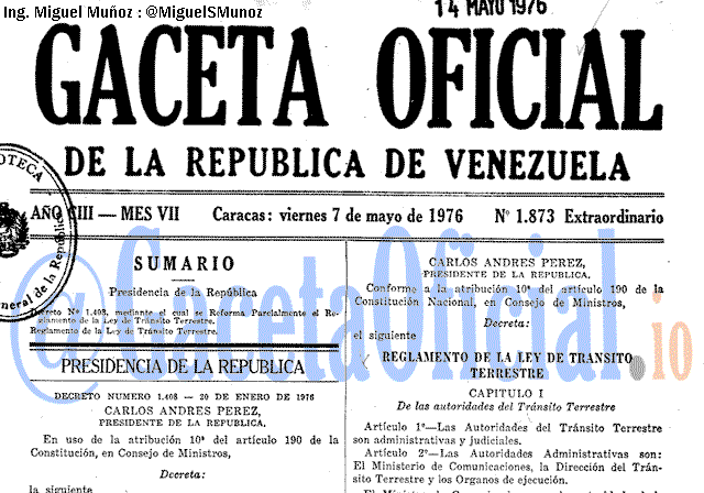 Gaceta Oficial 1873 del 7 Mayo 1976