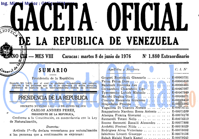 Gaceta Oficial 1880 del 8 Junio 1976