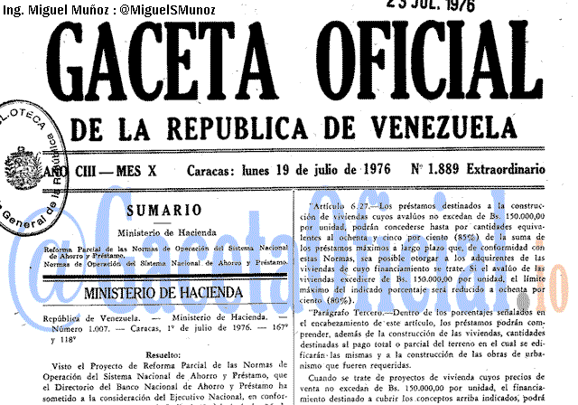 Gaceta Oficial 1889 del 19 Julio 1976