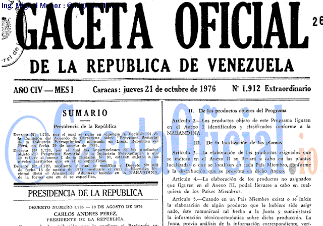 Gaceta Oficial 1912 del 21 Octubre 1976