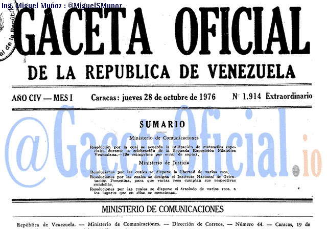 Gaceta Oficial 1914 del 28 Octubre 1976