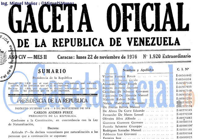 Gaceta Oficial 1920 del 22 Noviembre 1976