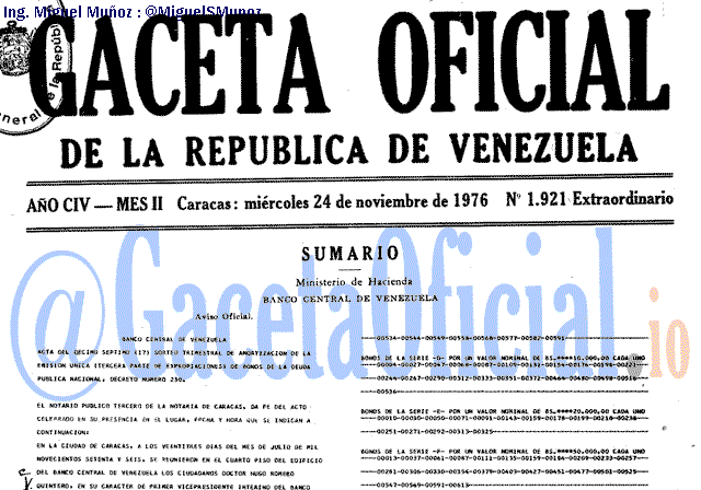 Gaceta Oficial 1921 del 24 Noviembre 1976
