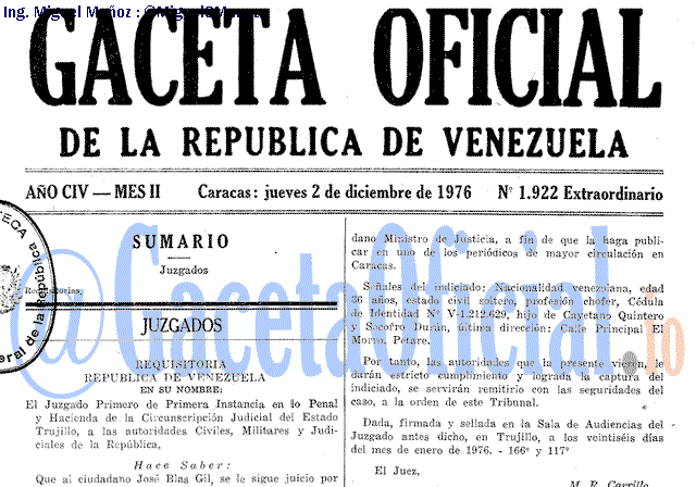 Gaceta Oficial 1922 del 2 Diciembre 1976