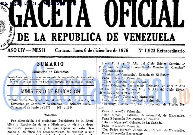 Gaceta Oficial 1923 del 6 Diciembre 1976