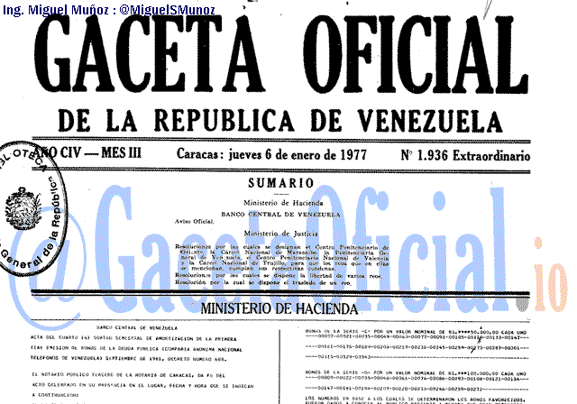 Gaceta Oficial 1936 del 6 Enero 1977