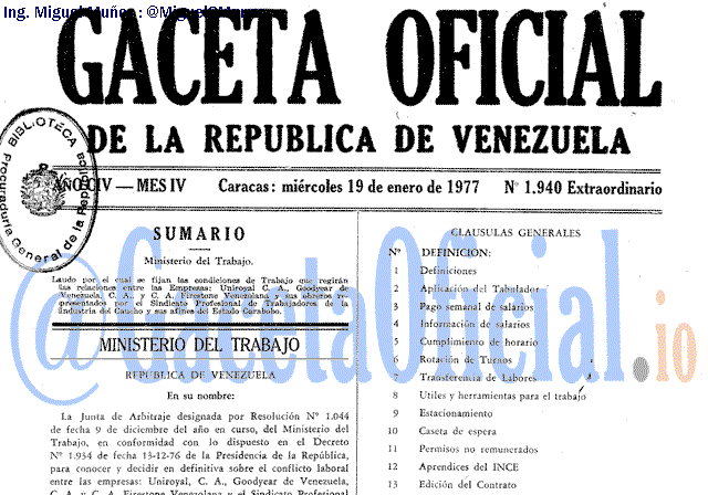 Gaceta Oficial 1940 del 19 Enero 1977