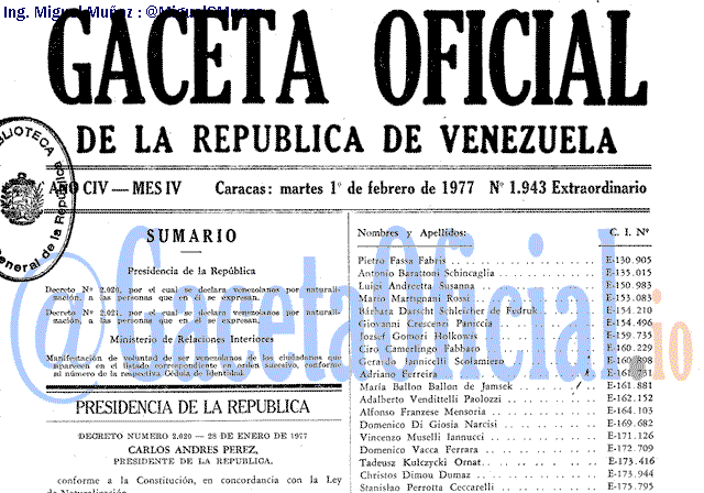 Gaceta Oficial 1943 del 1 Febrero 1977