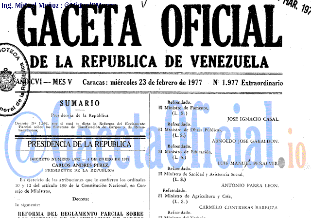 Gaceta Oficial 1977 del 23 Febrero 1977