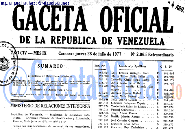 Gaceta Oficial 2065 del 28 Julio 1977