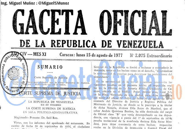 Gaceta Oficial 2075 del 15 Agosto 1977