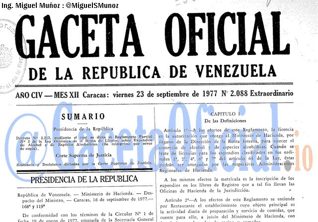 Gaceta Oficial 2088 del 23 Septiembre 1977