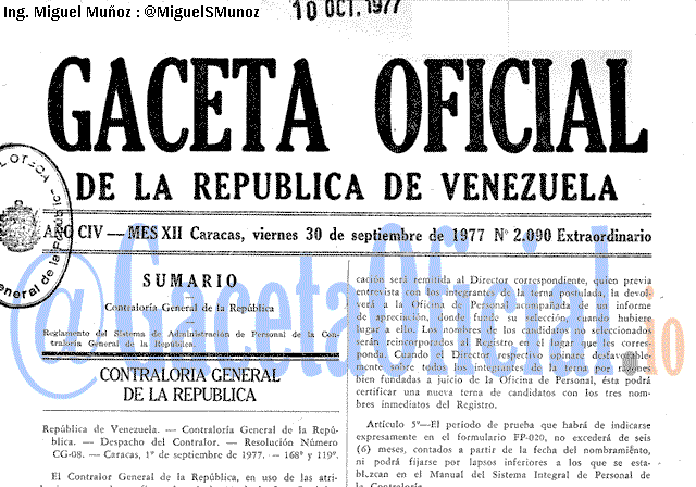 Gaceta Oficial 2090 del 30 Octubre 1977