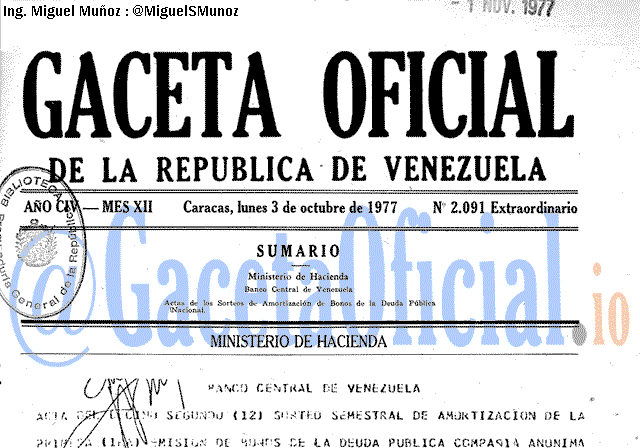 Gaceta Oficial 2091 del 3 Octubre 1977
