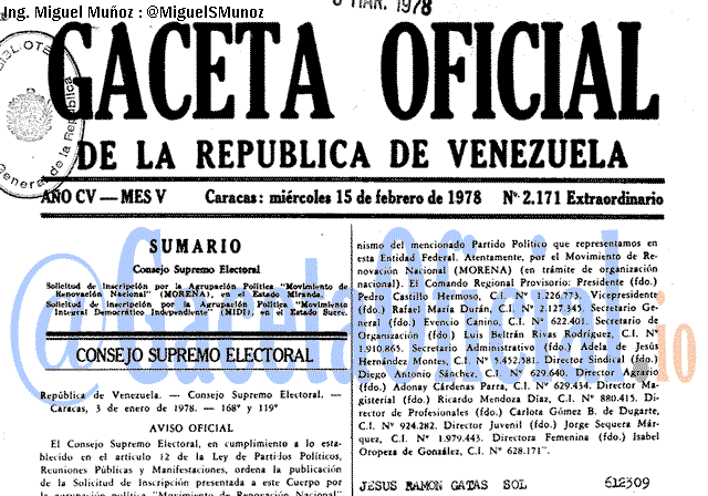 Gaceta Oficial 2171 del 15 Febrero 1978