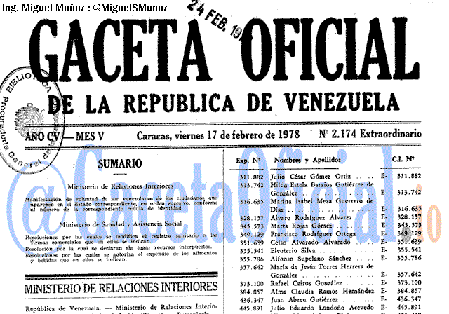 Gaceta Oficial 2174 del 17 Febrero 1978