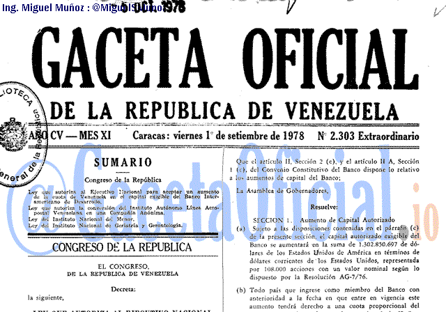 Gaceta Oficial 2303 del 1 Septiembre 1978