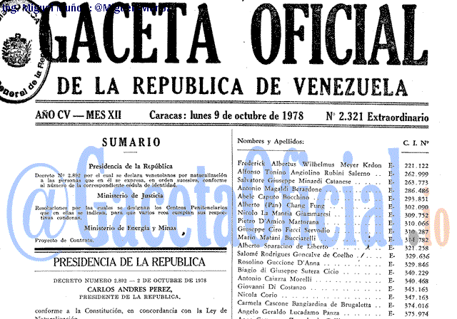Gaceta Oficial 2321 del 9 Octubre 1978