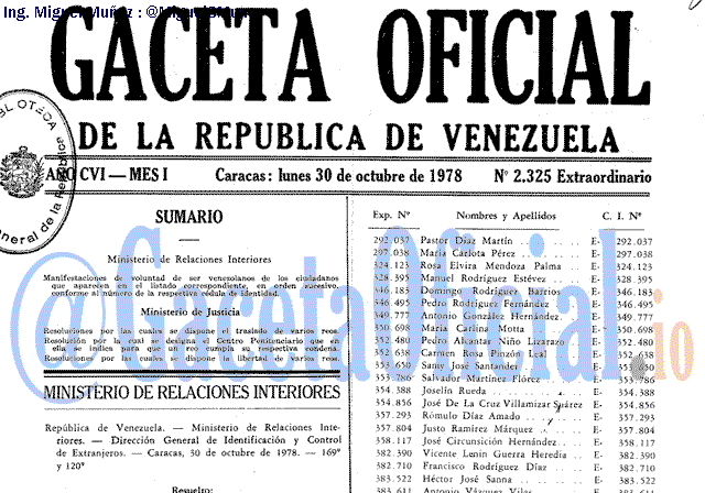 Gaceta Oficial 2325 del 30 Octubre 1978