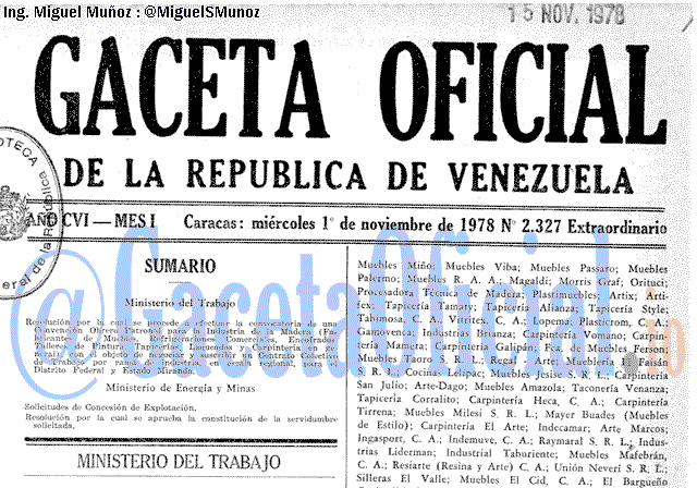 Gaceta Oficial 2327 del 1 Noviembre 1978