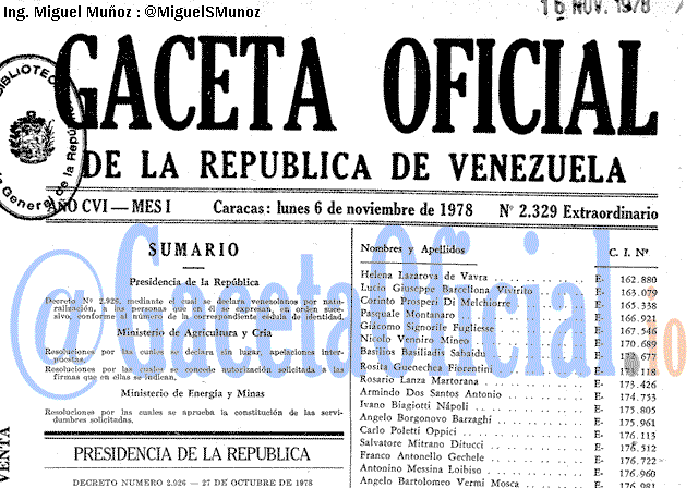 Gaceta Oficial 2329 del 6 Noviembre 1978