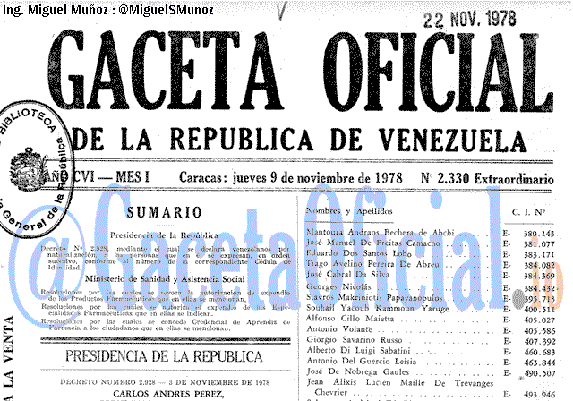 Gaceta Oficial 2330 del 9 Noviembre 1978