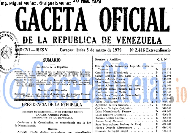 Gaceta Oficial 2416 del 5 Marzo 1979