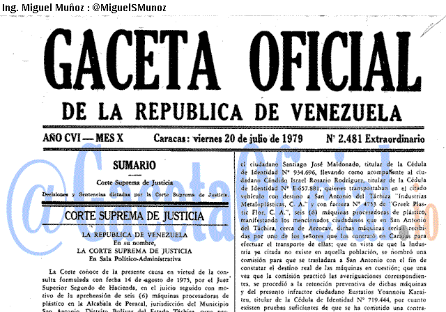 Gaceta Oficial 2481 del 20 Julio 1979