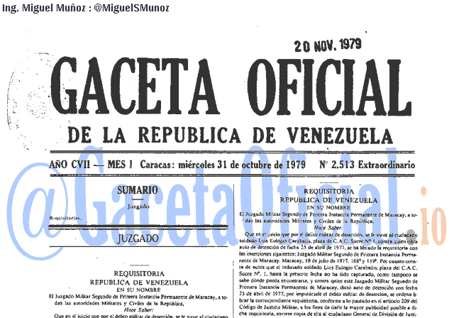Gaceta Oficial 2513 del 31 Octubre 1979
