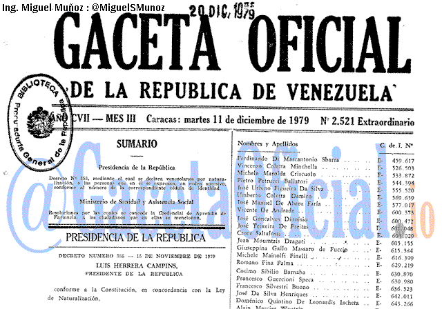 Gaceta Oficial 2521 del 11 Diciembre 1979