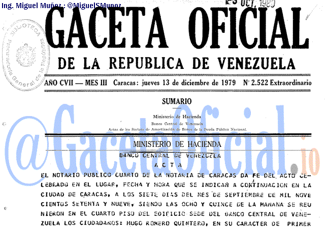 Gaceta Oficial 2522 del 13 Diciembre 1979