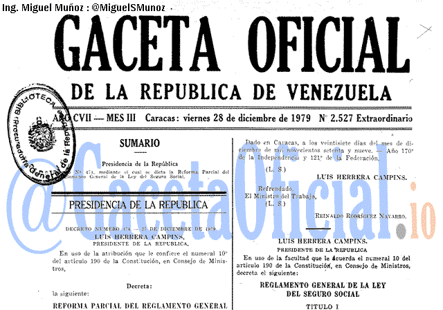 Gaceta Oficial 2527 del 28 Diciembre 1979