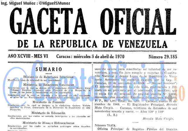 Gaceta Oficial 29185 del 8 Abril 1970