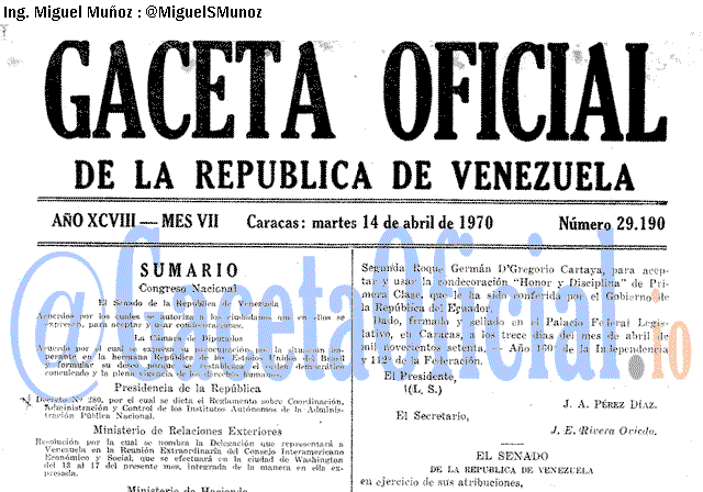 Gaceta Oficial 29190 del 14 Abril 1970
