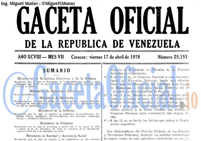 Gaceta Oficial 29193 del 17 Abril 1970