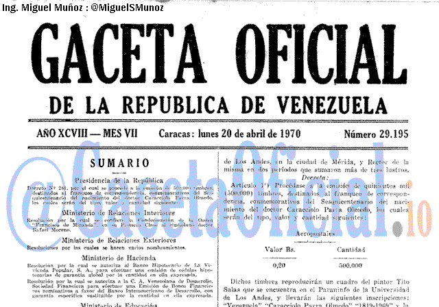Gaceta Oficial 29195 del 20 Abril 1970