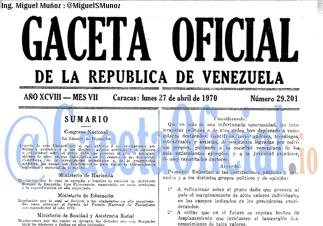 Gaceta Oficial 29201 del 27 Abril 1970