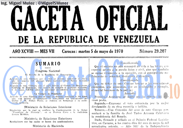 Gaceta Oficial 29207 del 5 Mayo 1970