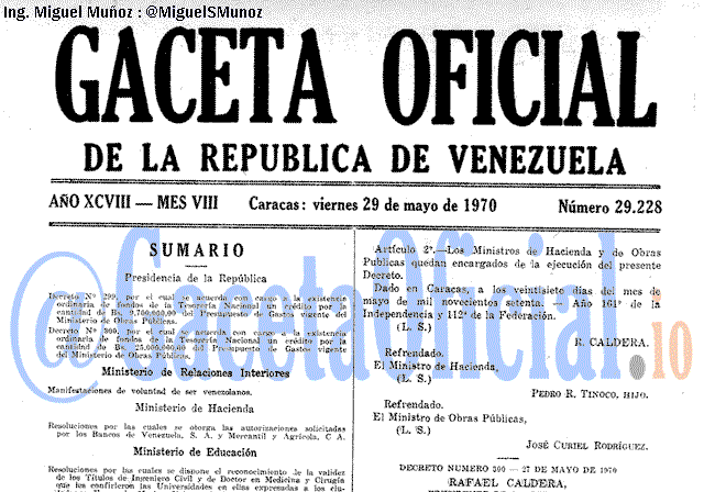 Gaceta Oficial 29228 del 29 Mayo 1970