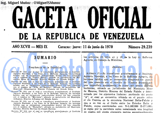 Gaceta Oficial 29239 del 11 Junio 1970