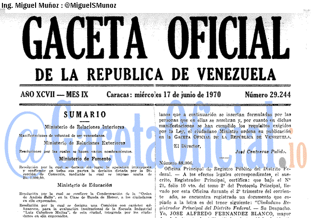 Gaceta Oficial 29244 del 17 Junio 1970