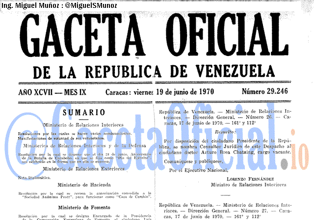 Gaceta Oficial 29246 del 19 Junio 1970