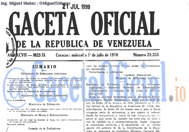 Gaceta Oficial 29255 del 1 Julio 1970