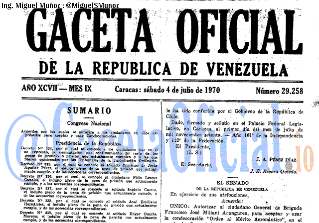 Gaceta Oficial 29258 del 4 Julio 1970