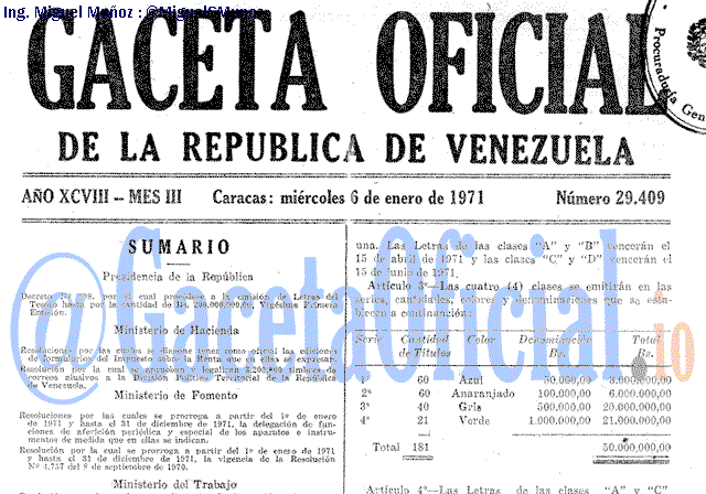 Gaceta Oficial 29409 del 6 Enero 1971