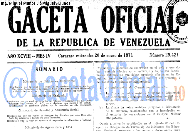 Gaceta Oficial 29421 del 20 Enero 1971